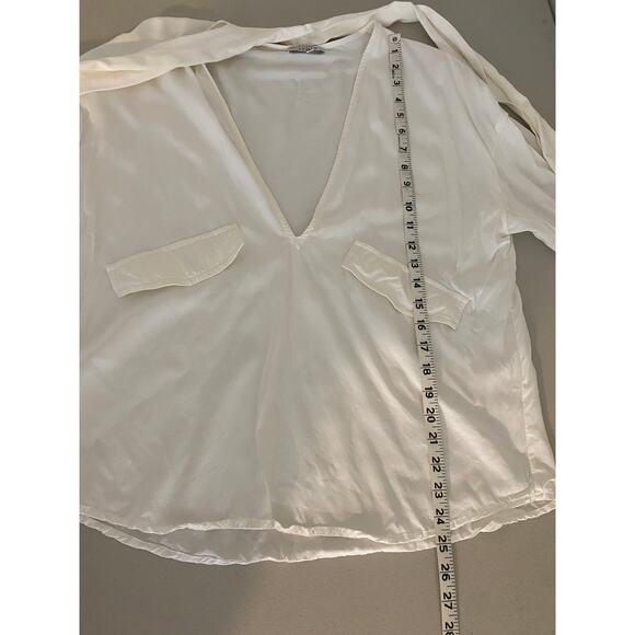 Atoir White Silk Ties & Lies V-neck Architectural Slit Sleeve Blouse Top US 8 - Picture 5 of 8